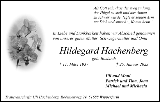 Anzeige von Hildegard Hachenberg von Kölner Stadt-Anzeiger / Kölnische Rundschau / Express