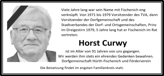 Anzeige von Horst Curwy von  Wochenende 