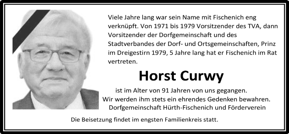  Traueranzeige für Horst Curwy vom 24.02.2023 aus  Wochenende 