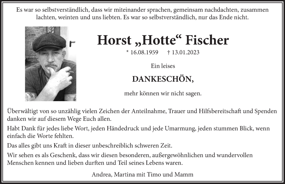  Traueranzeige für Horst Fischer vom 10.02.2023 aus  Werbepost 