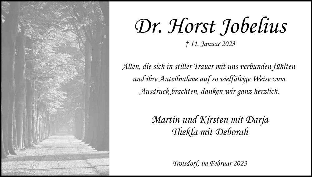  Traueranzeige für Horst Jobelius vom 18.02.2023 aus Kölner Stadt-Anzeiger / Kölnische Rundschau / Express