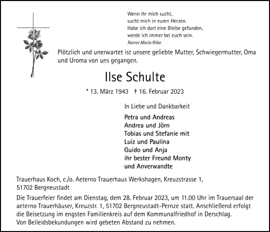 Anzeige von Ilse Schulte von  Anzeigen Echo 