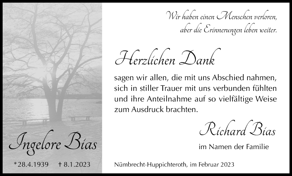  Traueranzeige für Ingelore Bias vom 18.02.2023 aus Kölner Stadt-Anzeiger / Kölnische Rundschau / Express