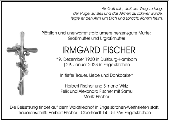 Anzeige von Irmgard Fischer von  Anzeigen Echo 