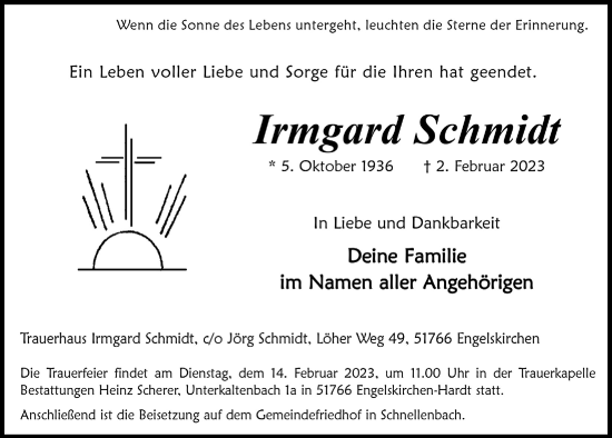 Anzeige von Irmgard Schmidt von  Anzeigen Echo 