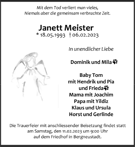 Anzeige von Janett Meister von  Anzeigen Echo 