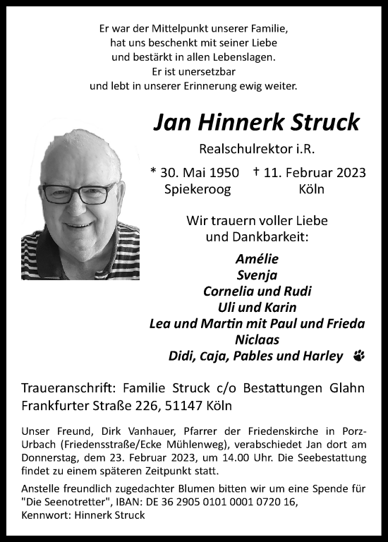 Anzeige von Jan Hinnerk Struck von Kölner Stadt-Anzeiger / Kölnische Rundschau / Express