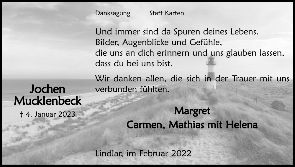  Traueranzeige für Jochen Mucklenbeck vom 11.02.2023 aus Kölner Stadt-Anzeiger / Kölnische Rundschau / Express