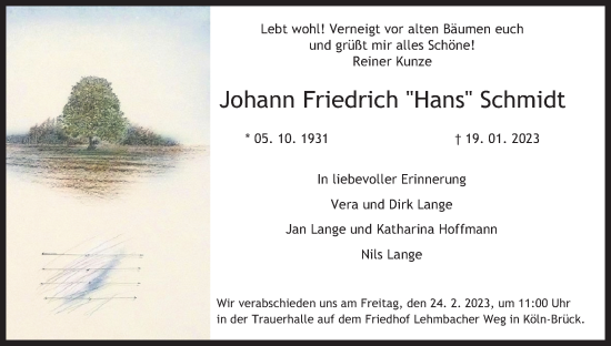 Anzeige von Johann Friedrich Schmidt von Kölner Stadt-Anzeiger / Kölnische Rundschau / Express