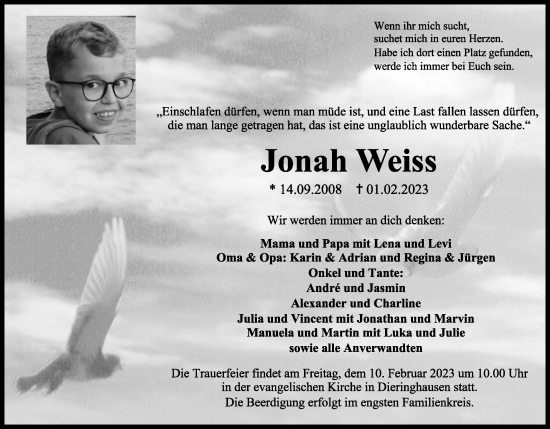 Anzeige von Jonah Weiss von Kölner Stadt-Anzeiger / Kölnische Rundschau / Express