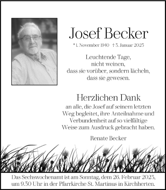 Anzeige von Josef Becker von  Werbepost 