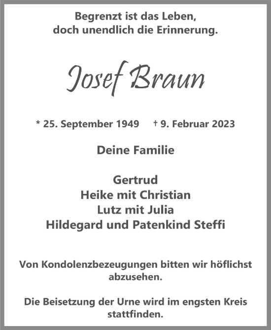 Anzeige von Josef Braun von  Blickpunkt Euskirchen 