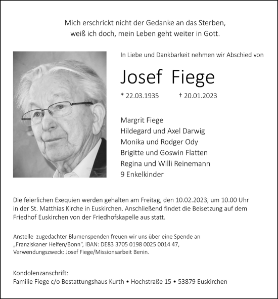 Anzeige von Josef Fiege von  Blickpunkt Euskirchen 