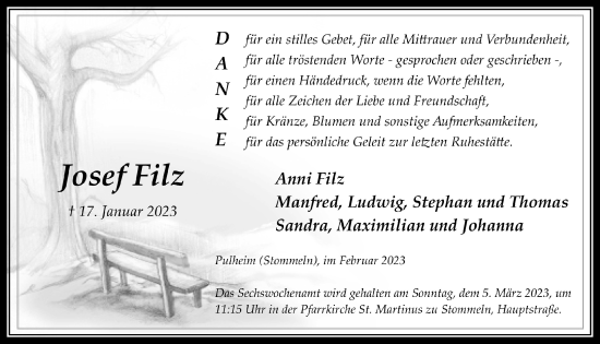 Anzeige von Josef Filz von  Wochenende 