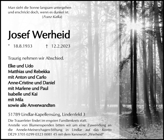 Anzeige von Josef Werheid von Kölner Stadt-Anzeiger / Kölnische Rundschau / Express