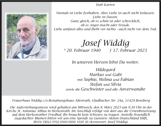 Anzeige von Josef Widdig von Kölner Stadt-Anzeiger / Kölnische Rundschau / Express
