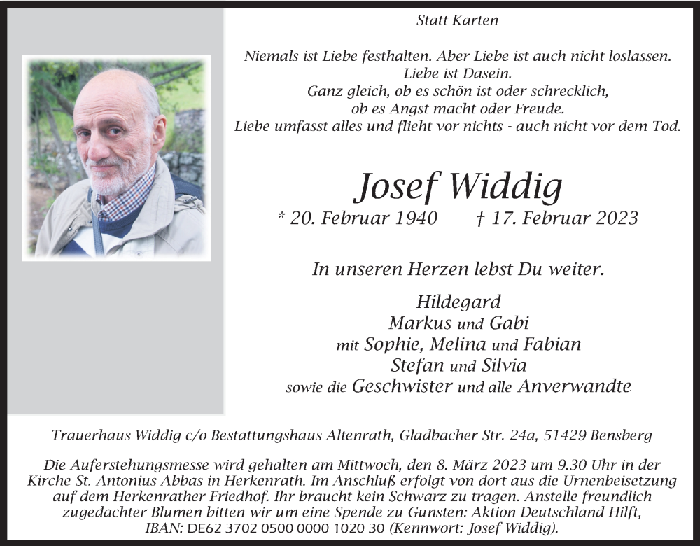  Traueranzeige für Josef Widdig vom 25.02.2023 aus Kölner Stadt-Anzeiger / Kölnische Rundschau / Express