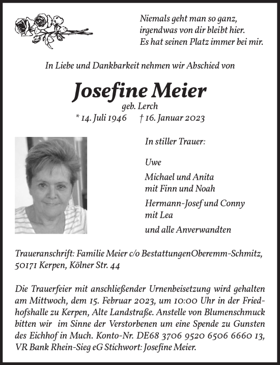 Anzeige von Josefine Meier von  Werbepost 