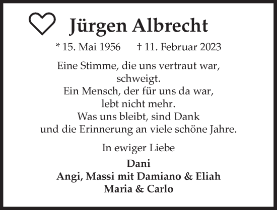 Anzeige von Jürgen Albrecht von  Anzeigen Echo 