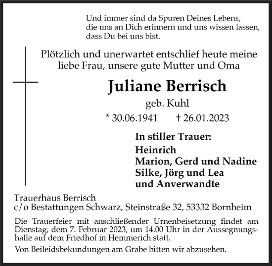 Anzeige von Juliane Berrisch von  Schaufenster/Blickpunkt 