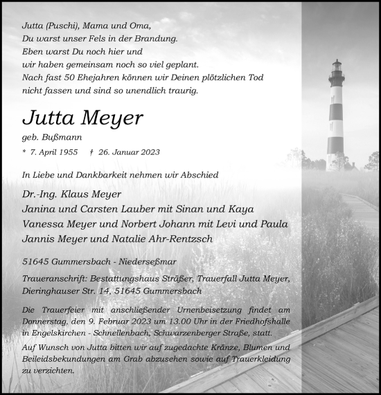 Anzeige von Jutta Meyer von  Anzeigen Echo 