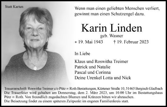 Anzeige von Karin Linden von  Bergisches Handelsblatt 