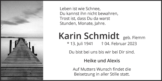 Anzeige von Karin Schmidt von  Bergisches Handelsblatt 