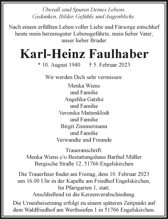 Anzeige von Karl-Heinz Faulhaber von  Anzeigen Echo 