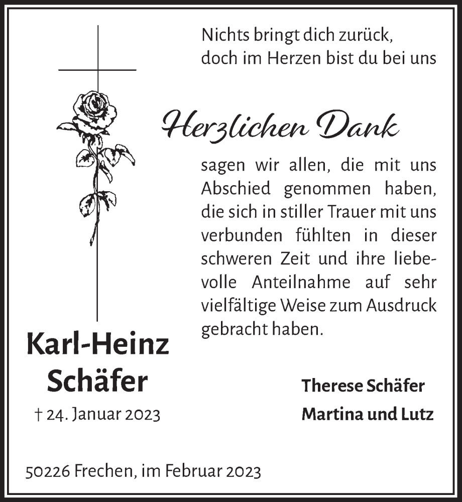  Traueranzeige für Karl-Heinz Schäfer vom 24.02.2023 aus  Wochenende 