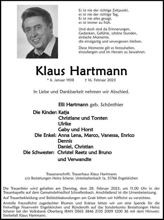 Anzeige von Klaus Hartmann von Kölner Stadt-Anzeiger / Kölnische Rundschau / Express