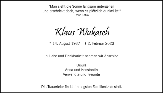 Anzeige von Klaus Wukasch von  Bergisches Handelsblatt 