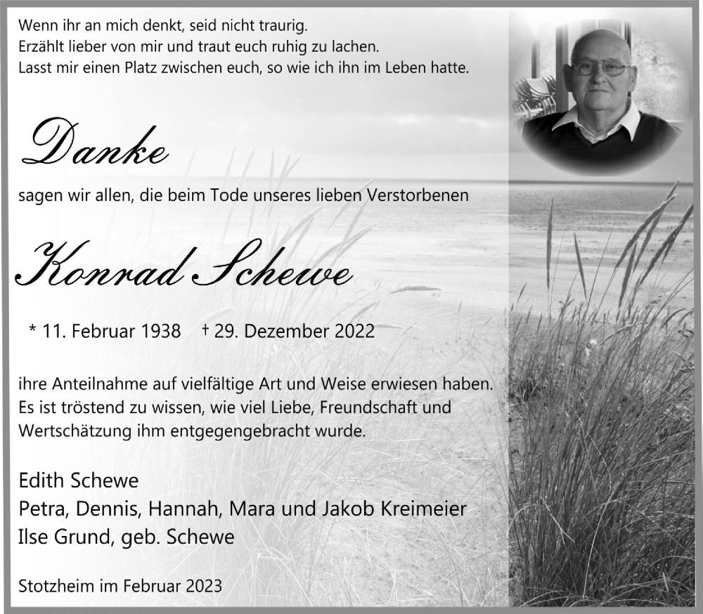  Traueranzeige für Konrad Schewe vom 18.02.2023 aus  Blickpunkt Euskirchen 