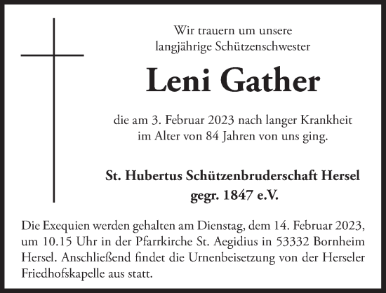 Anzeige von Leni Gather von  Schaufenster/Blickpunkt 