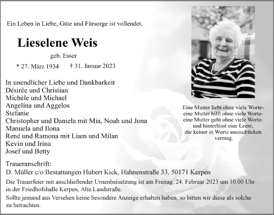 Anzeige von Lieselene Weis von  Werbepost 