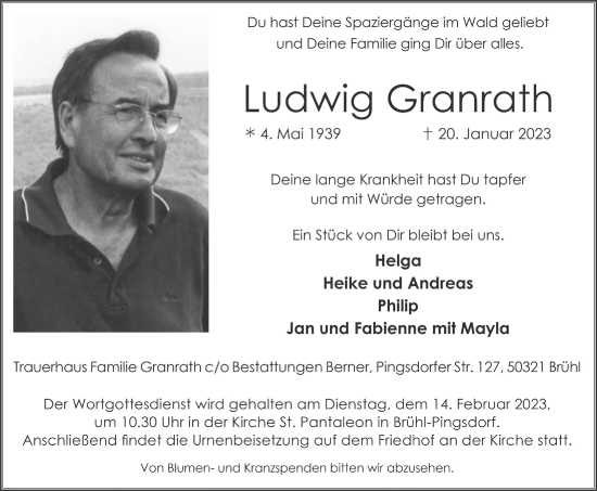 Anzeige von Ludwig Granrath von  Schlossbote/Werbekurier 