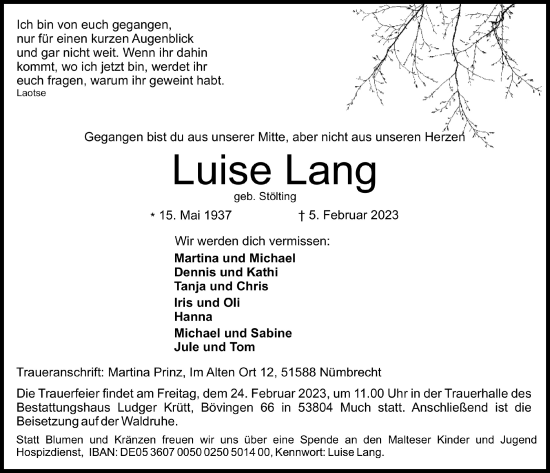 Anzeige von Luise Lang von  Anzeigen Echo 