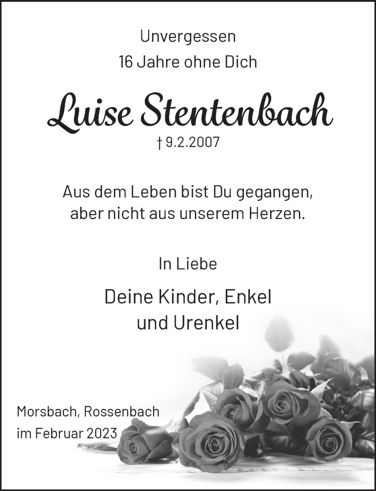  Traueranzeige für Luise Stentenbach vom 18.07.2023 aus  Lokalanzeiger 