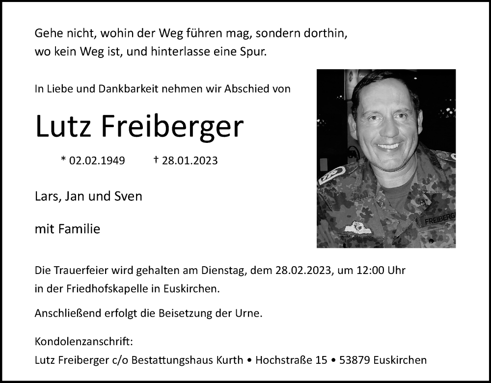  Traueranzeige für Lutz Freiberger vom 18.02.2023 aus Kölner Stadt-Anzeiger / Kölnische Rundschau / Express
