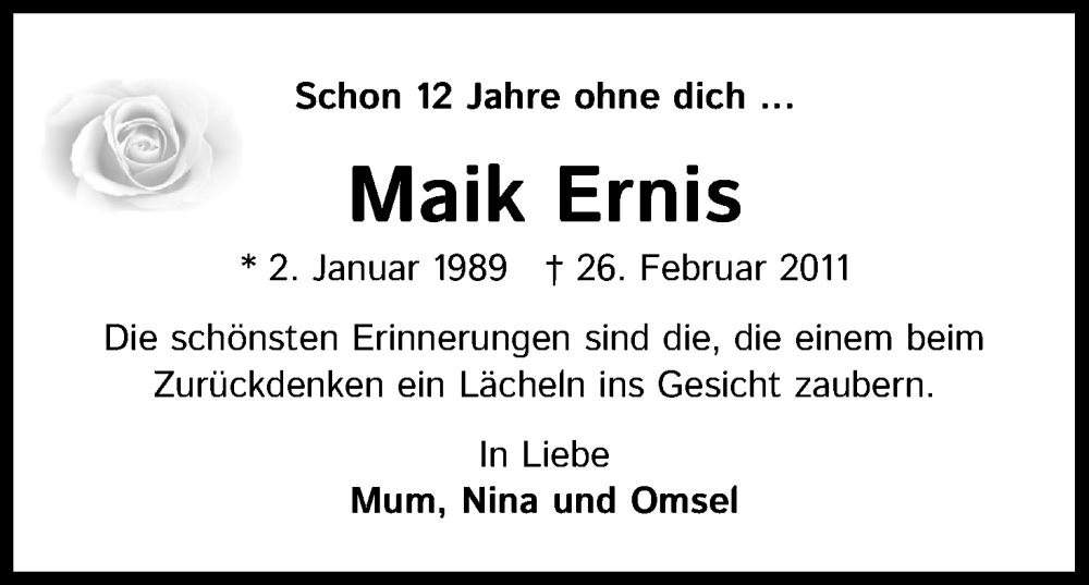 Traueranzeige für Maik Ernis vom 25.02.2023 aus Kölner Stadt-Anzeiger / Kölnische Rundschau / Express