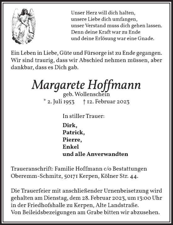 Anzeige von Margarete Hoffmann von  Werbepost 