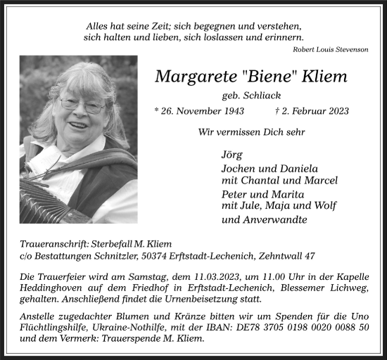 Anzeige von Margarete Kliem von  Werbepost 