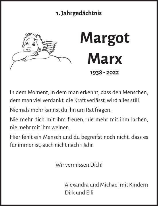 Anzeige von Margot Marx von  Schlossbote/Werbekurier 