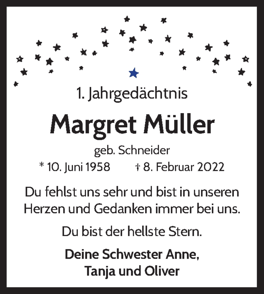  Traueranzeige für Margret Müller vom 08.02.2023 aus Kölner Stadt-Anzeiger / Kölnische Rundschau / Express