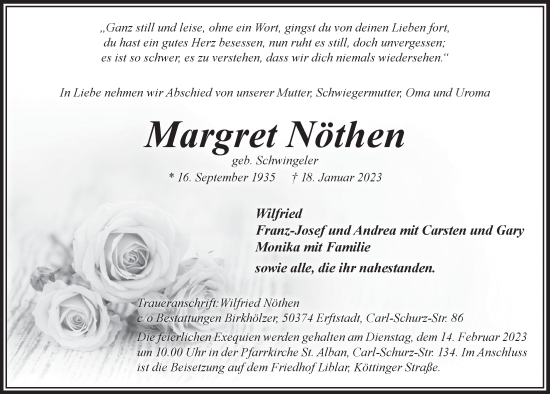 Anzeige von Margret Nöthen von  Werbepost 