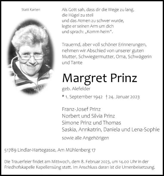 Anzeige von Margret Prinz von  Anzeigen Echo 