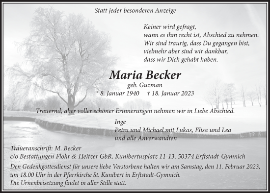 Anzeige von Maria Becker von  Werbepost 