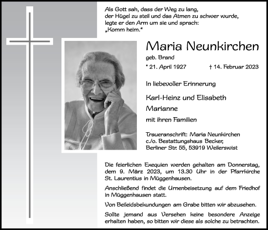 Anzeige von Maria Neunkirchen von  Blickpunkt Euskirchen 