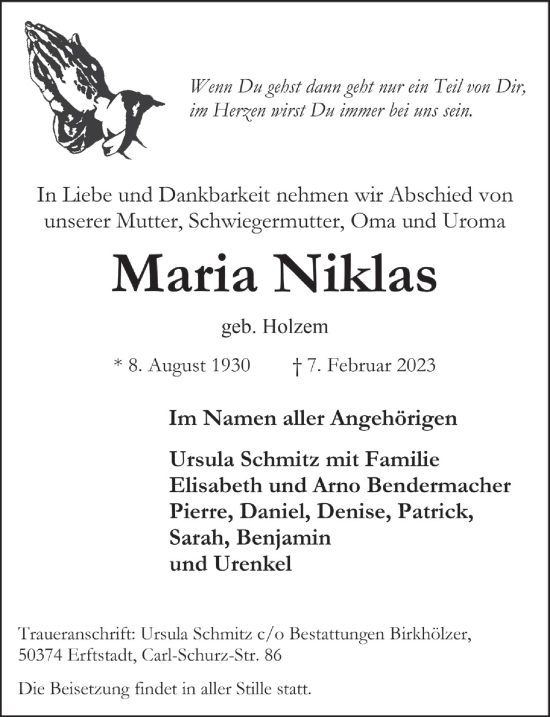 Anzeige von Maria Niklas von  Werbepost 