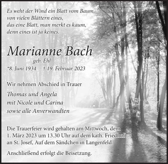 Anzeige von Marianne Bach von  Lokale Informationen 