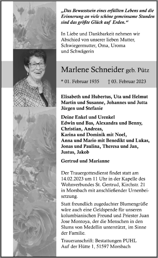 Anzeige von Marlene Schneider von  Lokalanzeiger 